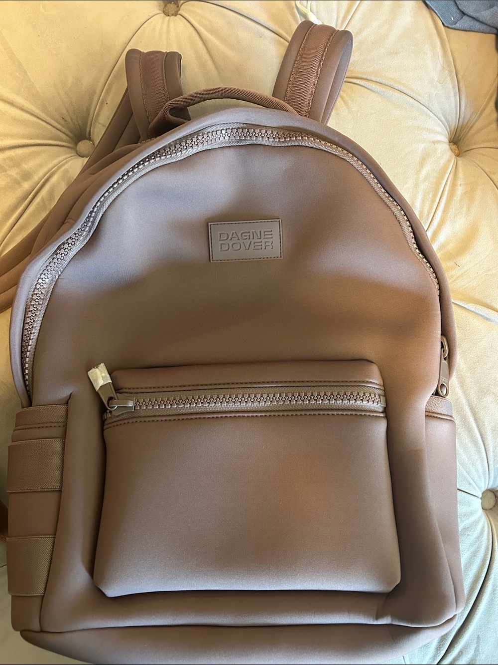 Dagne Dover Taupe Neoprene Backpack with Front Zip Pocket